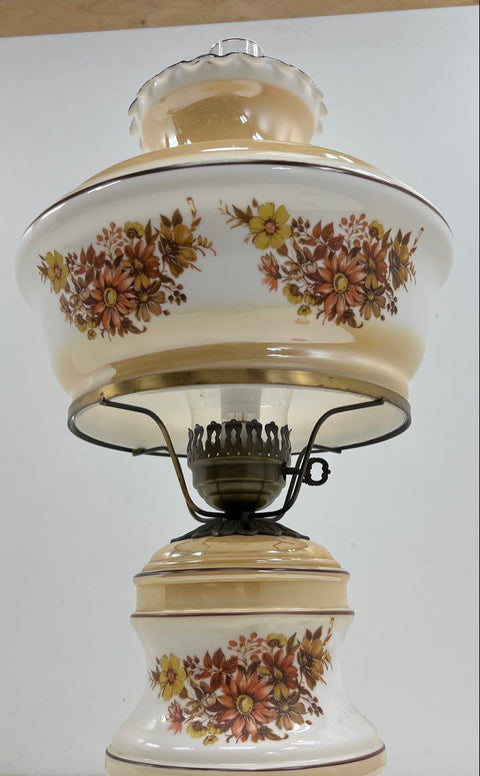 Vintage Gone With The Wind Style Hurricane Table Lamp Glass Floral 3-Way Light