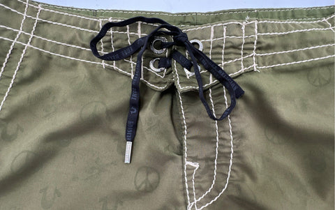 True Religion Men's Section Surf Olive Green Peace Sign Board Shorts Size 34
