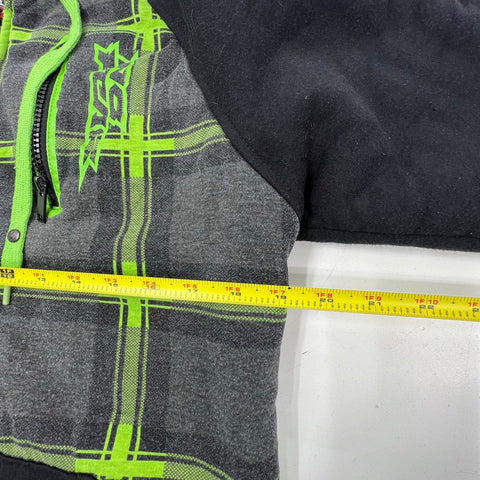 Vintage Y2K No Fear Men's Black Gray Plaid Sherpa Lined Full Zip Hoodie S