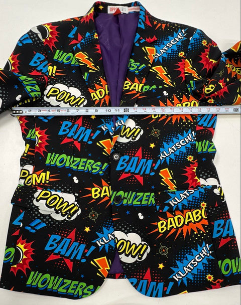 Oppo Suits Men's 3-Piece Suit Set Comic Book Pop Art POW BAM Multicolor US 42