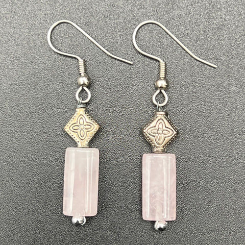 Rose Quartz Beaded Jewelry Set Necklace Bracelet & Earrings Silver-Tone Accents