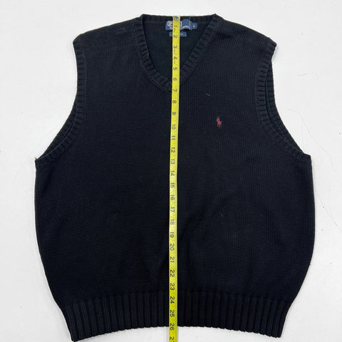 Vintage 90s Polo Ralph Lauren Men's Black V-Neck Sweater Vest Red Pony Logo Sz L