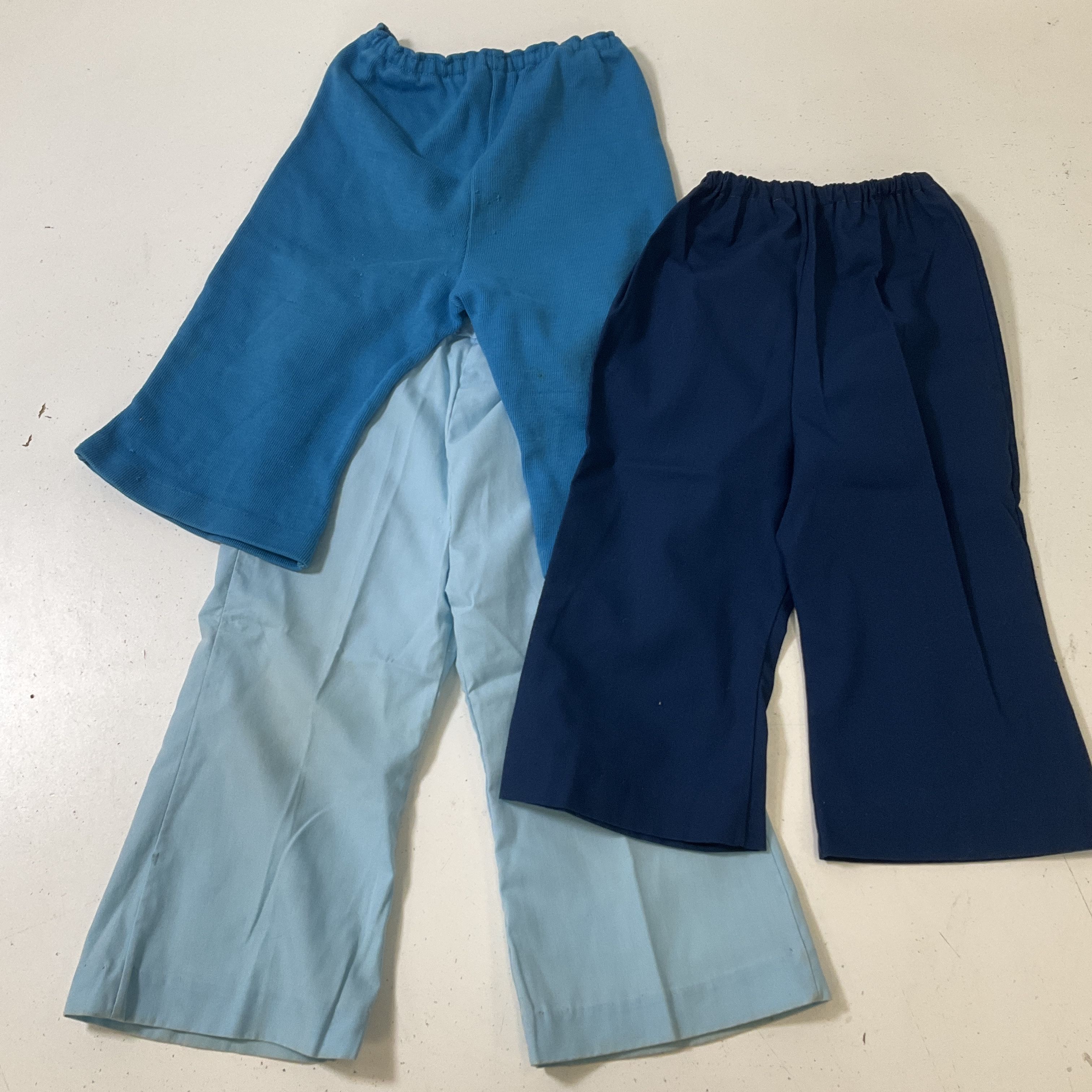 Lot of 3 Pair Vintage 1970s Blue Toddler's Bell Bottom Pants See Measurements