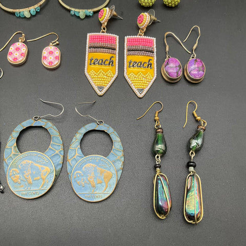 Vintage Style Costume Jewelry Earring Lot 19 Pairs Beaded Novelty Dangle Studs