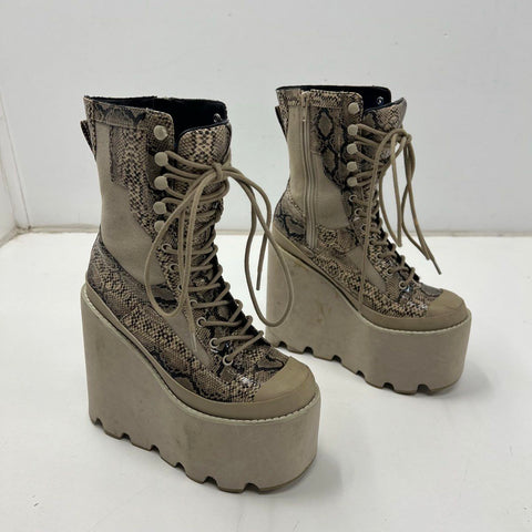 Club Exx Rattler Grip Snakeskin Platform Wedge Combat Boots Women's Size 7