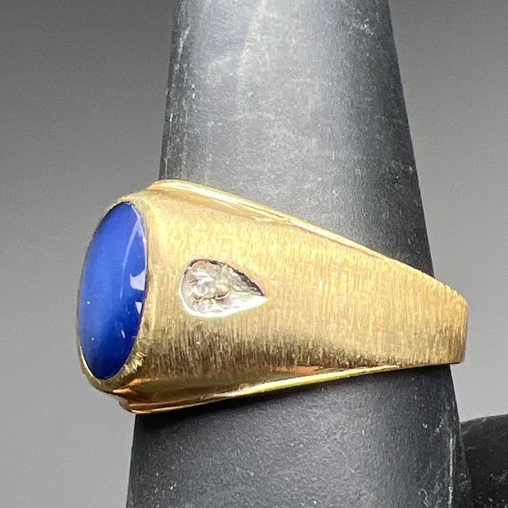Dason 10K Yellow Gold Blue Cat's Eye Gemstone Accent Ring Size 9 4.95g