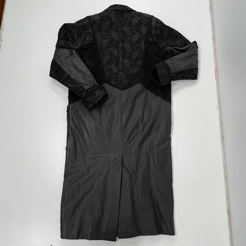 Vintage 90s Wilsons Leather Paisley Textured Double Breasted Long Jacket Sz S