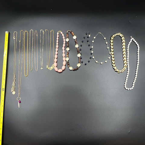 Fashion Jewelry Lot of 13 Necklaces Gold Tone Silver Tone Beaded Charms