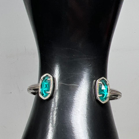 Kendra Scott Signed Silver Tone Teal Faceted Crystal Open Cuff Bracelet 19.87g