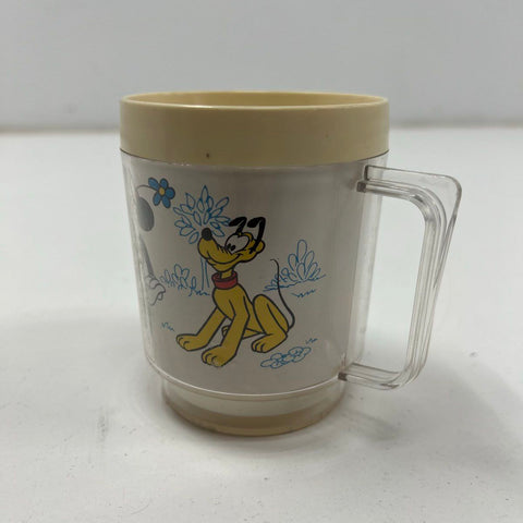 Vintage 70s Walt Disney Productions Mickey Mouse Donald Insulated Plastic Mug