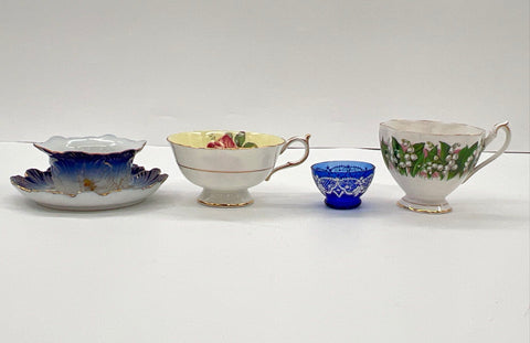 Paragon Teacup Lily of the Valley Rose Austria Porcelain Cobalt Glass 5pc Lot