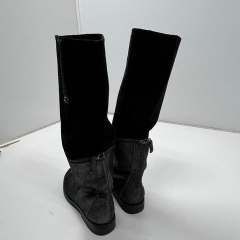 Eileen Fisher Convertible Zip Off Knee High Ankle Boots Suede Black Size 7