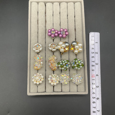 Vintage Clip On Earrings Lot of 15 Faux Pearl Rhinestone Crystal Mid-Century