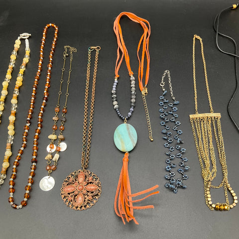 Mixed Costume Fashion Jewelry Necklace Lot 13pc Shell Beaded Tassel 0.75lb