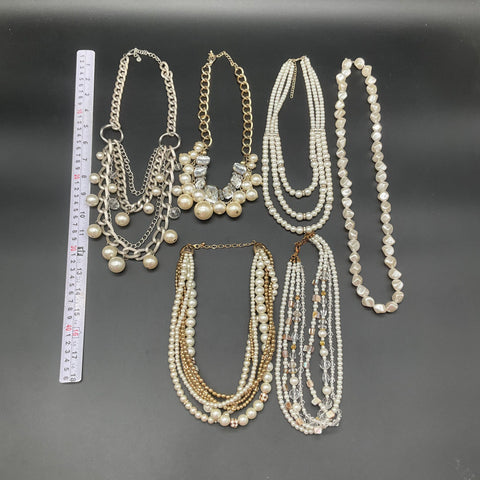 Faux Pearl Statement Costume Jewelry Lot of 6 Necklaces Bib Multi-Strand Choker