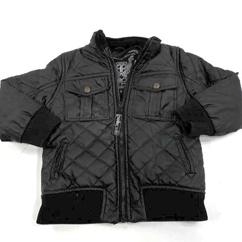 Pelle Pelle Black Quilted Faux Leather Full Zip Bomber Jacket Kids Size 4