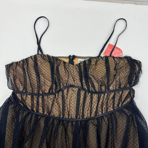 Arula Black Nude Tulle Dot Mesh Bustier Midi Dress Women's 1X NWT