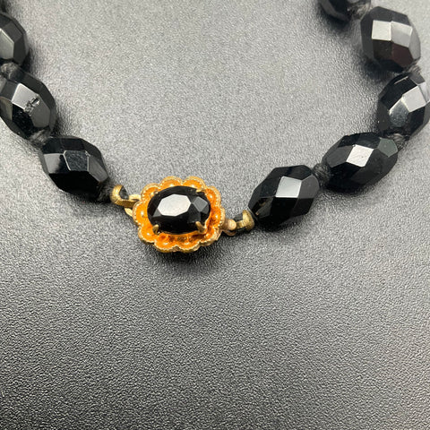 Vintage Lot West Germany Black Glass Faceted Bead Necklaces & Bracelet Set of 7