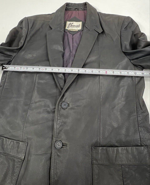 Vintage 80s Berman's Leather Blazer Two-Button Jacket Gray Sz 44