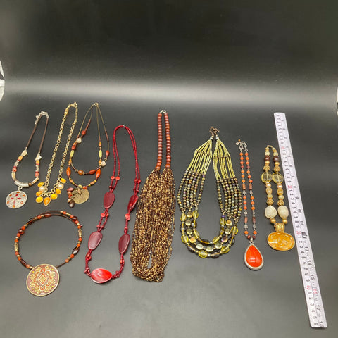 Boho Statement Necklaces Beaded Enameled Mixed Style Jewelry Lot of 9 1.2 lbs