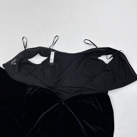 Xscape Women's Black Velvet Off-the-Shoulder Mesh Cutout Maxi Gown Sz 14 NWT