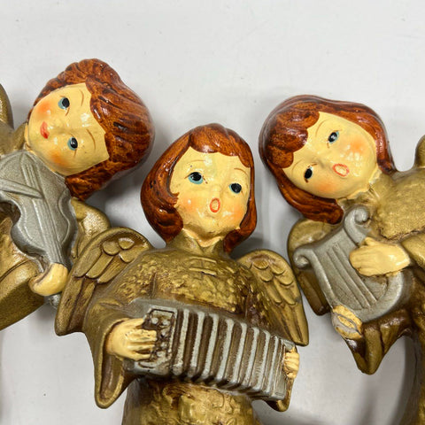 Vintage Choir Angel Figurines Set 3 Musical Gold TAIWAN 6.5" Mid-Century