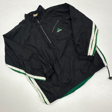 Vintage 90s Adidas 1/4 Zip Windbreaker Jacket Black Green Mesh Lined Sz XL