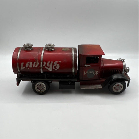 Laddy's Vintage Tin Tanker Truck Red Metal Gasoline Transport 16 Inch
