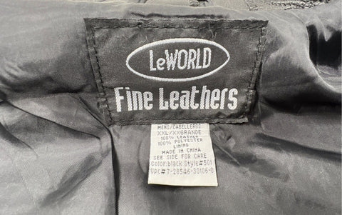 LeWorld Men's Black Patchwork Leather Jacket Zigzag Stitch Embroidered XXL