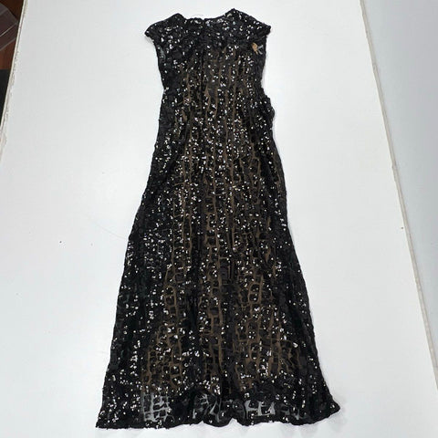 David Meister Women's Gown Dress Black Sequin Geometric Sheer Maxi Size 6