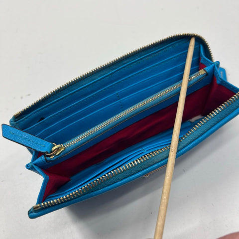 Dooney & Bourke Blue Saffiano Leather Zip Around Wallet Wristlet Silver Hardware