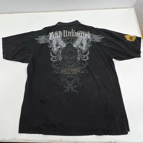 Y2K Ecko Unltd Men's Polo Shirt Black Graphic Rhino Raw & Uncut Size 5XB
