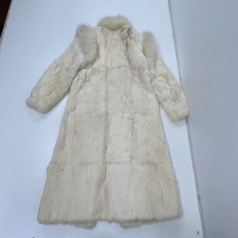 Vintage 70s 80s Rabbit Fur Coat Fox Fur Trim Full Length Winter Jacket