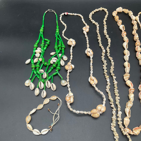 Vintage Natural Shell Jewelry Lot 7 Pcs Puka Cowrie Beach Boho Necklaces