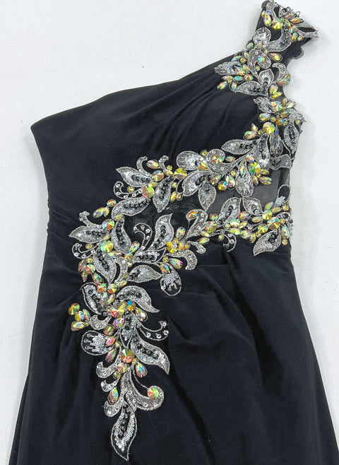 Let's Fashion Vintage Y2K Black Embellished One Shoulder Prom Gown Dress Womens