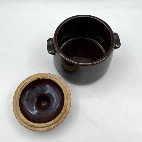 West Bend Brown Glazed Ceramic Bean Pot Set with 4 Bowls 6 Piece Vintage