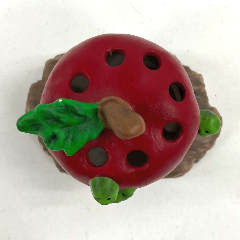 Vintage 80s Hand Painted Central Park 1988 Apple Worms Ceramic Pencil Holder