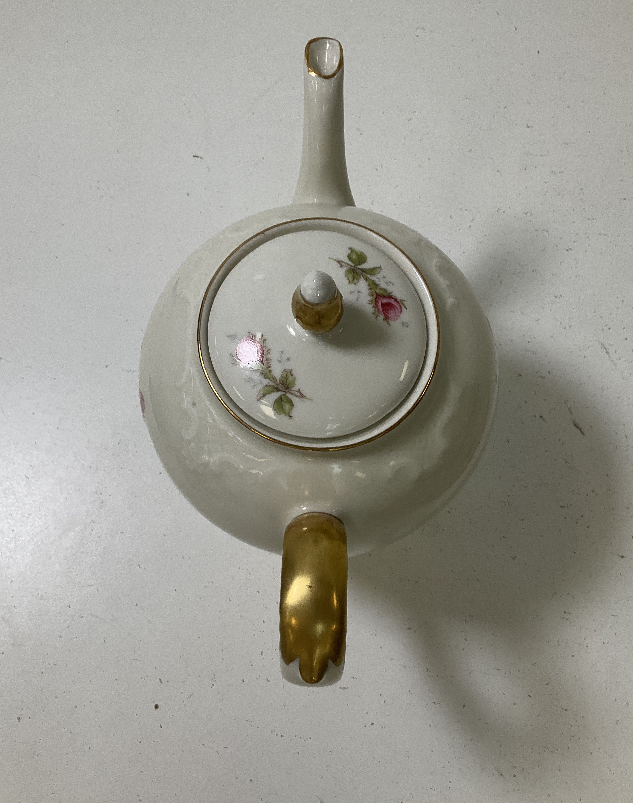 Vintage Winterling Bavaria Pink Rose Teapot & Serving Tray Set Gold Gilt Germany