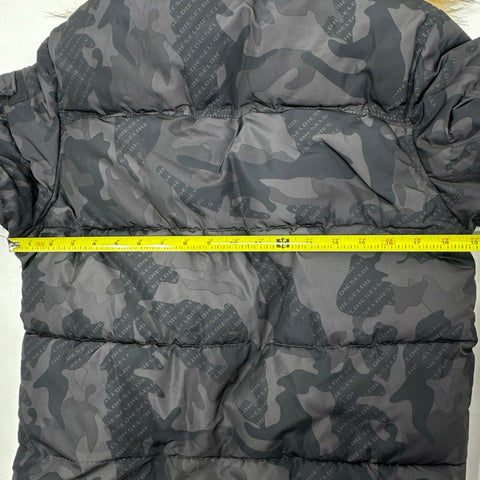 Diesel Kids Black Gray Camo Puffer Coat Faux Fur Hood Parka Sz M 10/12