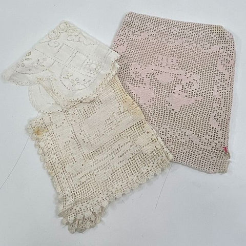 Vintage Lot of 3 Handmade Crochet Lace Pieces Filet Crochet Bag Doilies