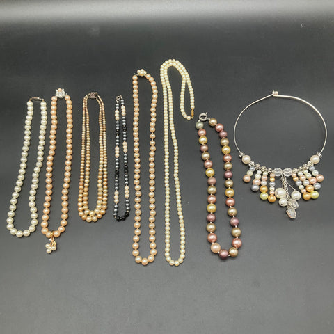 Vintage Faux Pearl Costume Jewelry Lot of 8 Beaded Necklaces Chokers