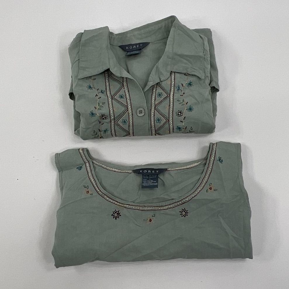Women's Koret Green Embroidered Tank & Button Up Shirt Set - Size Large
