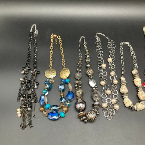 Fashion Costume Jewelry Lot of 11 Necklaces Statement Beaded Bib Faux Pearl