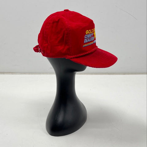 Vintage 90s Gold Star Chevy Dealers Corduroy Rope Hat Snapback Cap Red Sz Adult