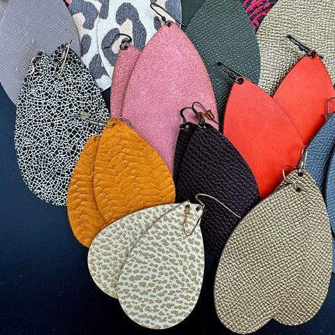 Faux Leather Teardrop Earrings Bulk Jewelry Lot 60 Pairs Mixed Colors Patterns