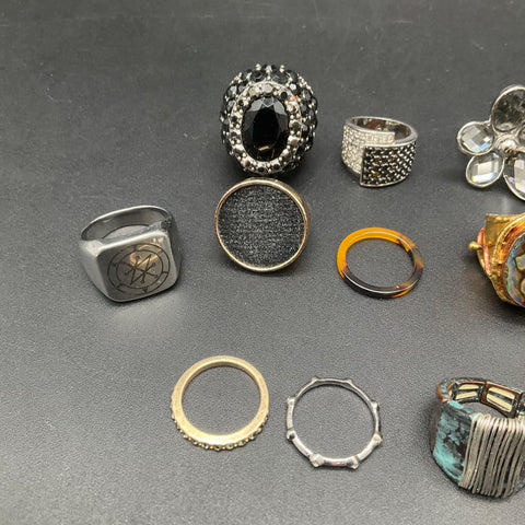 Fashion Statement Rings Jewelry Lot of 22 Goth Boho Eclectic Mixed Metals