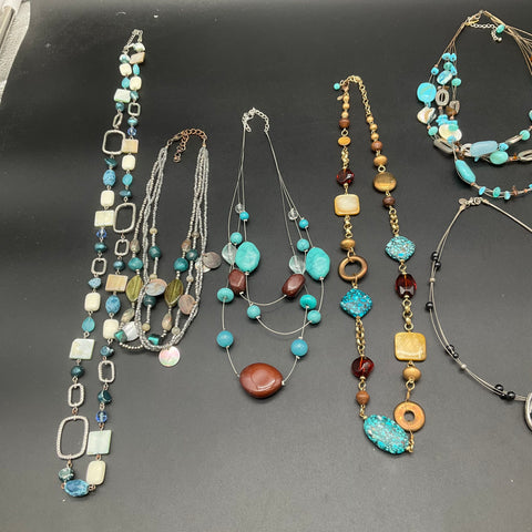 Boho Eclectic Faux Turquoise Shell Beaded Statement Necklace Jewelry Lot of 8