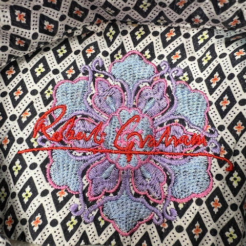 Robert Graham Floral Leaf Print Button Up Shirt 3/4 Sleeve Contrast Cuffs Sz M