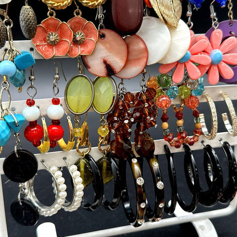 Mixed Costume Fashion Earrings Jewelry Lot of 40 Pairs Dangle Hoop Stud Styles