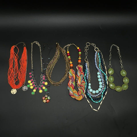 Mixed Costume Jewelry Lot 6 Pieces Beaded Bib Statement Necklaces 1 Lb